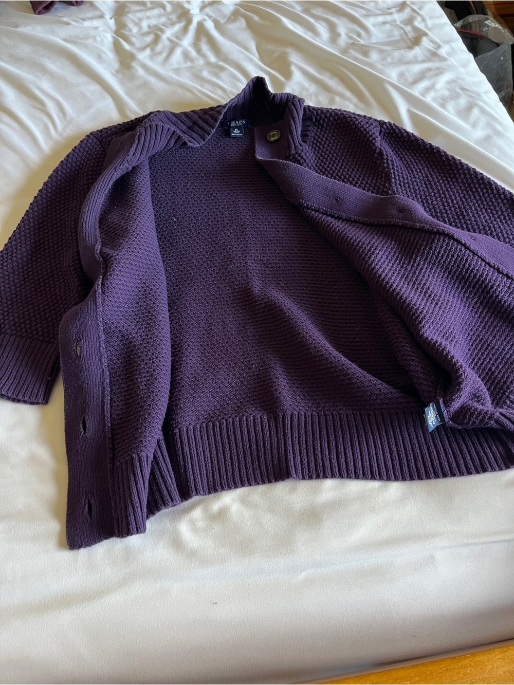 Chaps Purple 100% Cotton Chunky Knit Button Up Cardigan Sweater XL - Picture 3 of 16